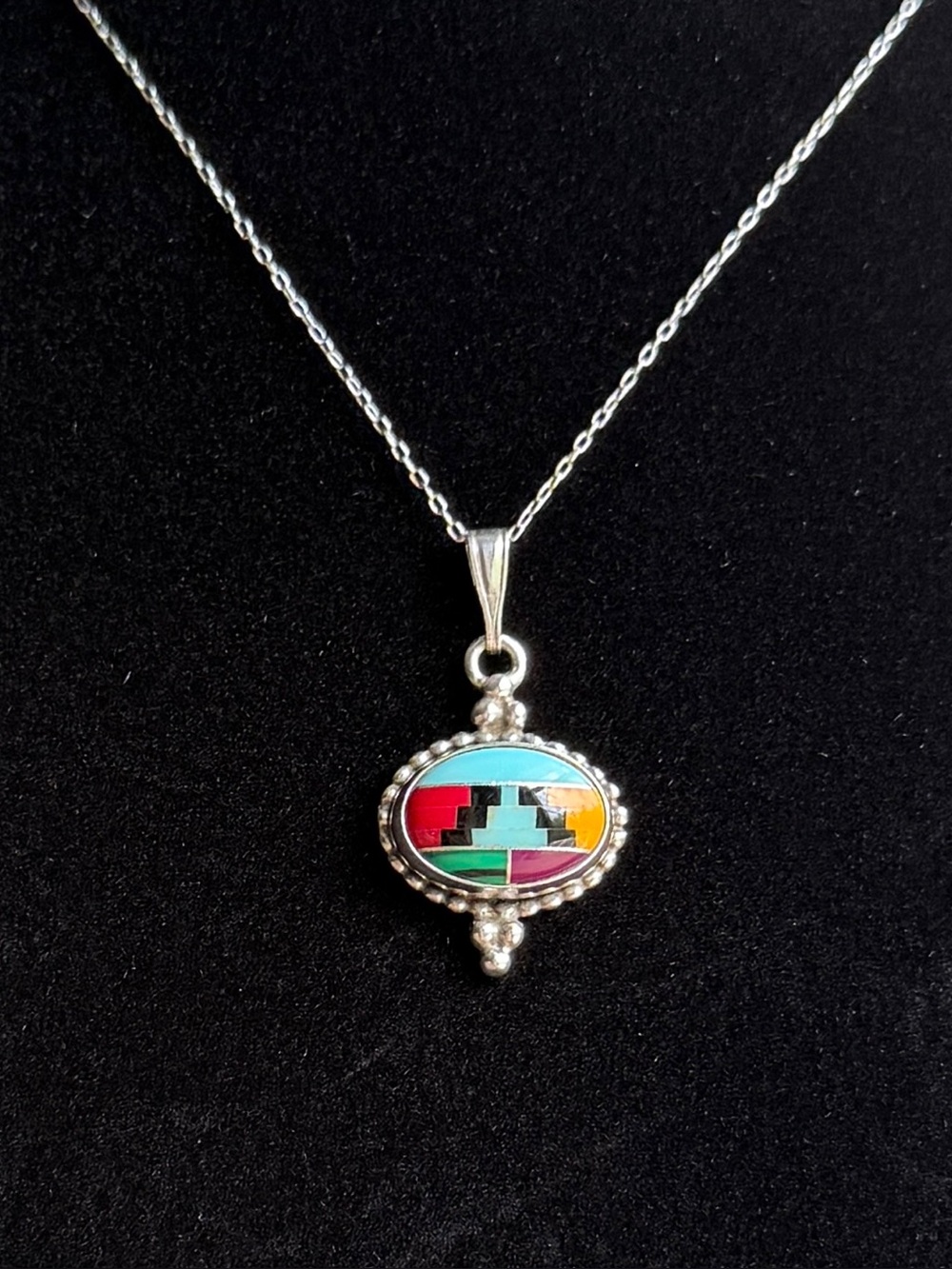 Five Star 925 Sterling Silver Turquoise Inlay Pendant Necklace Southwestern 18” - Picture 9 of 11